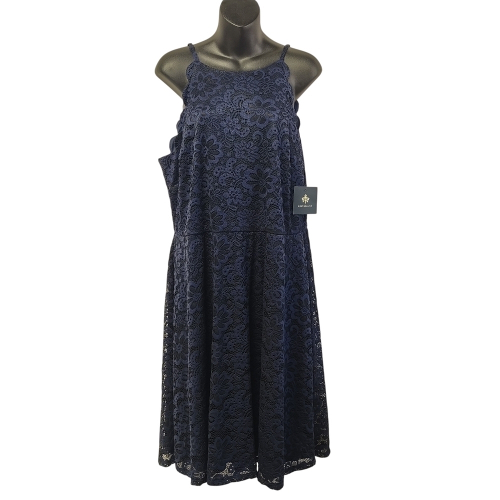 Fortune + ivy Women's Navy Blue Chander Lace Scallop Gorgeous Dress Size 1X NWT